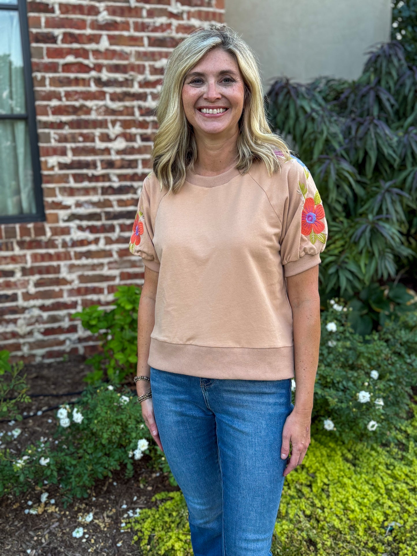 Latte Desert Bloom Embroidered Sweatshirt