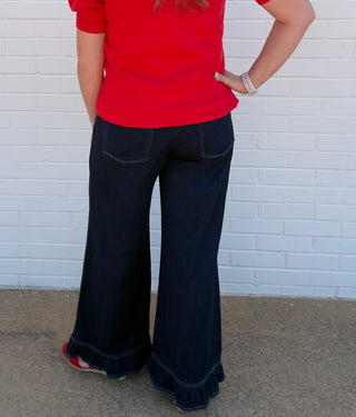 Ruffle Detail Wide Leg Jeans