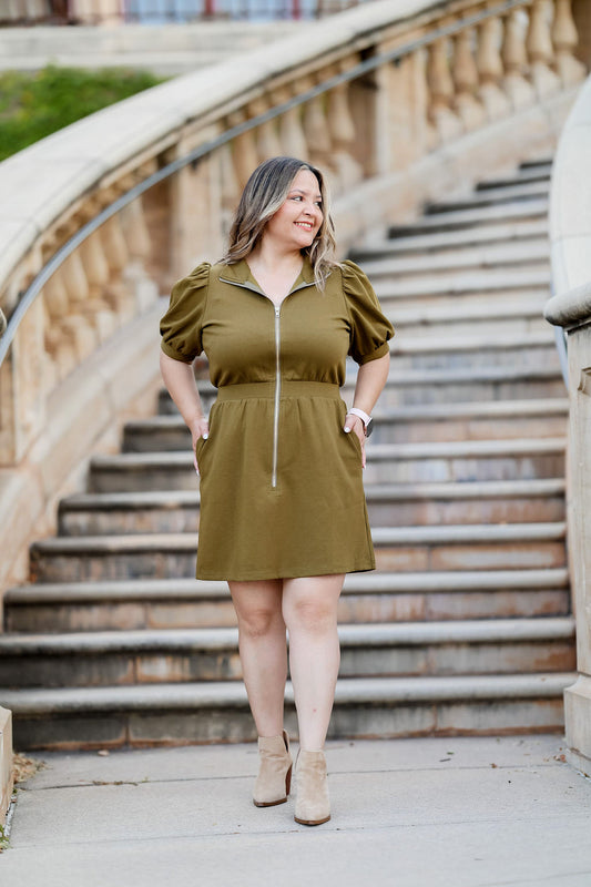 Olive City Sleek Zip Dress