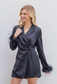 The Luxe Feather Cuff Satin Romper