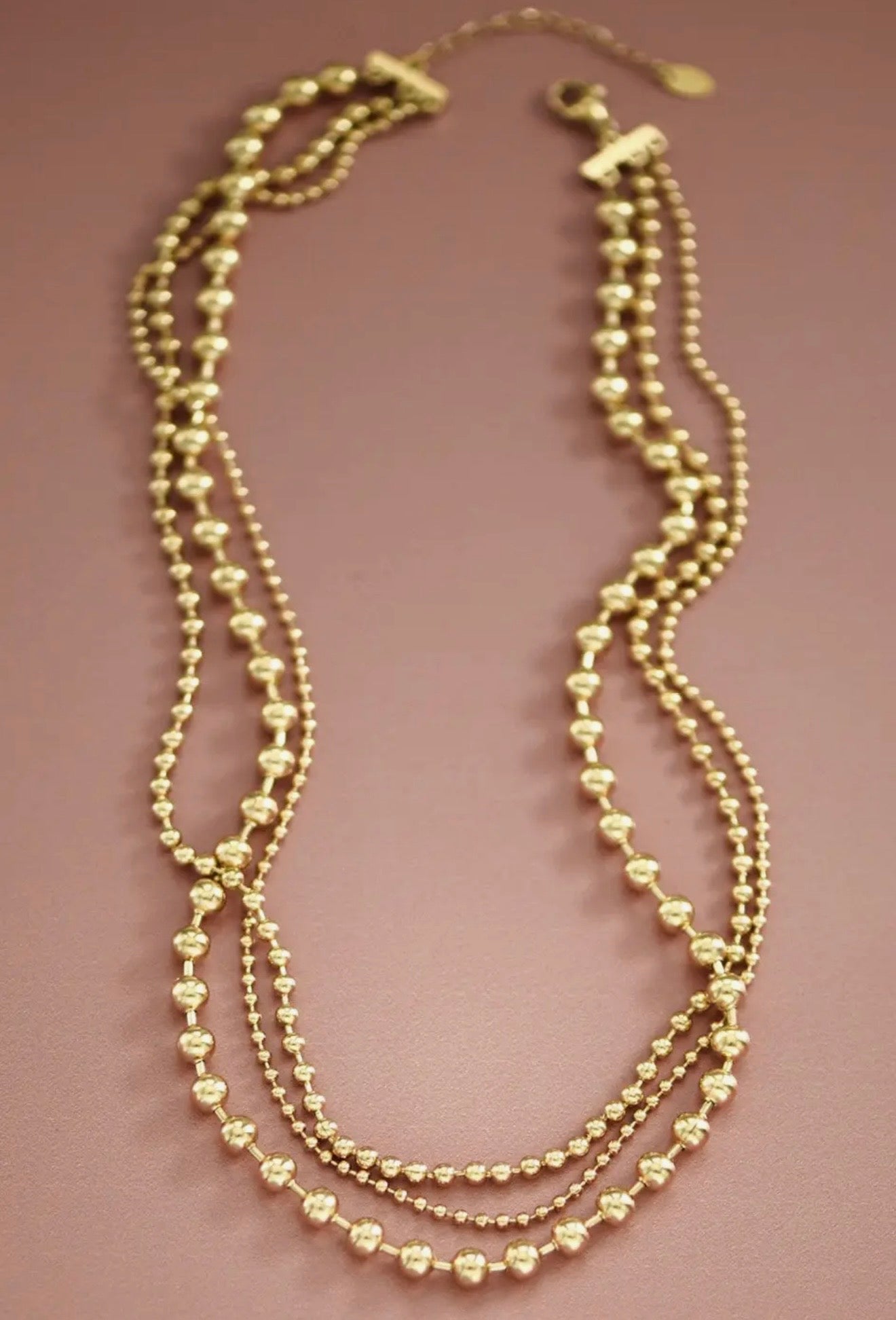 18k gold plated multi strand ball chain layered necklace