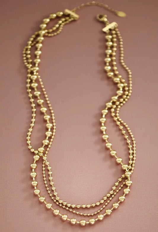 18k gold plated multi strand ball chain layered necklace