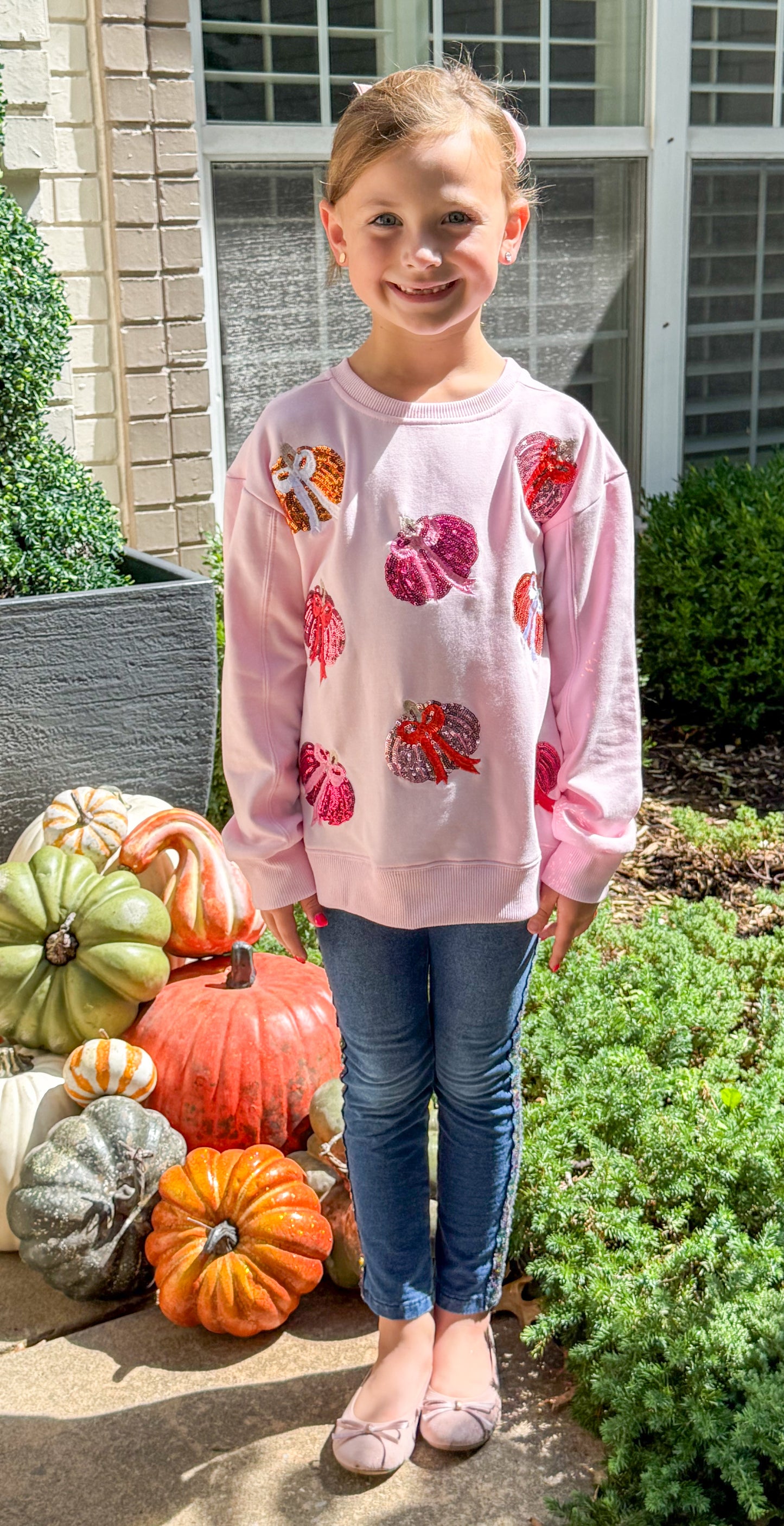 Girls Sequin Pumpkin Sweatshirt