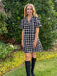 Houndstooth Ruffle Neck Dress