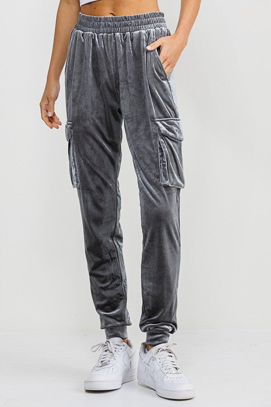 Grey Velvet Joggers