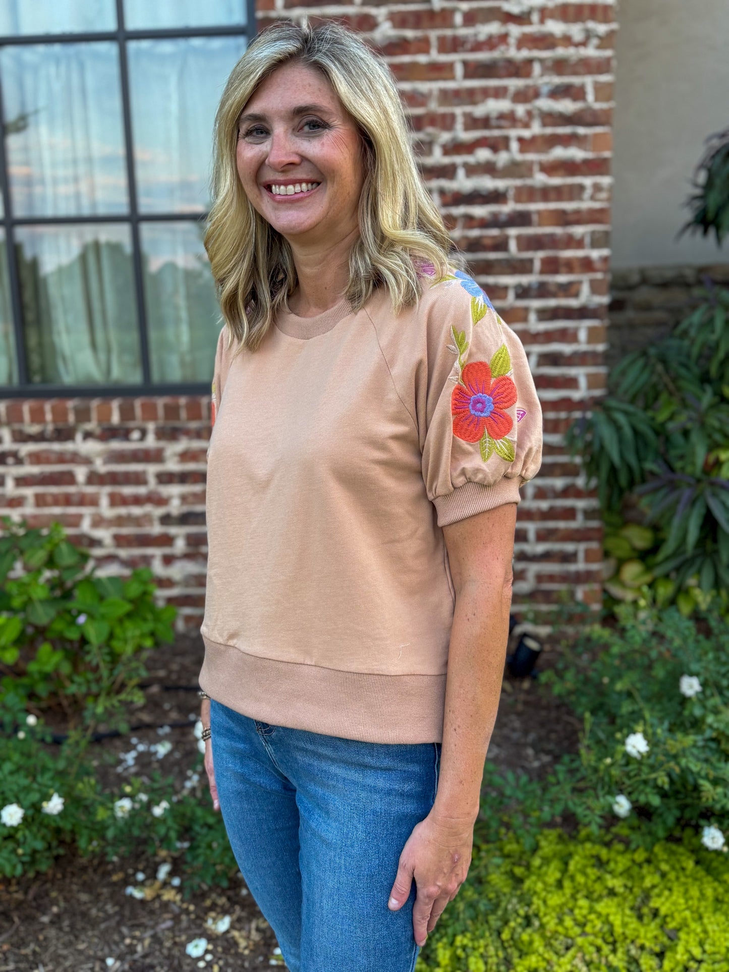 Latte Desert Bloom Embroidered Sweatshirt