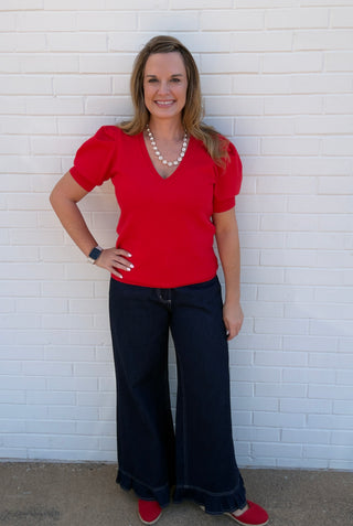 Ruffle Detail Wide Leg Jeans