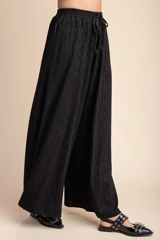 Black Metallic Wide Leg Pants