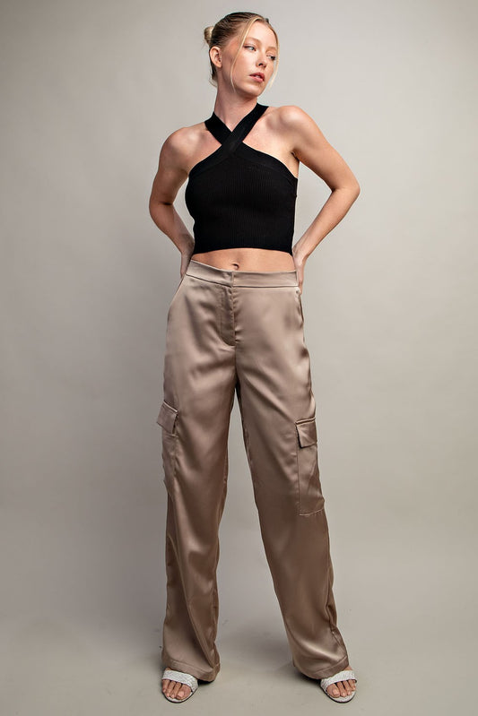 Satin Cargo Pants