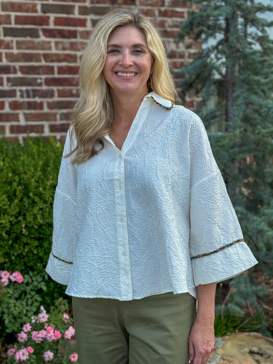 Cream Beaded Horizon Top