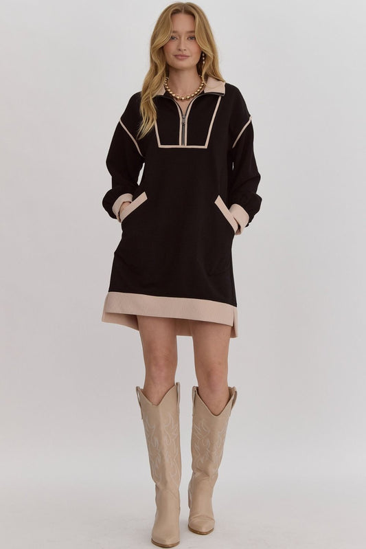 Black Long Sleeve Collared Dress