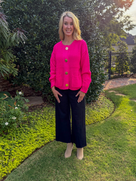 Hot Pink Golden Meadow Cardigan
