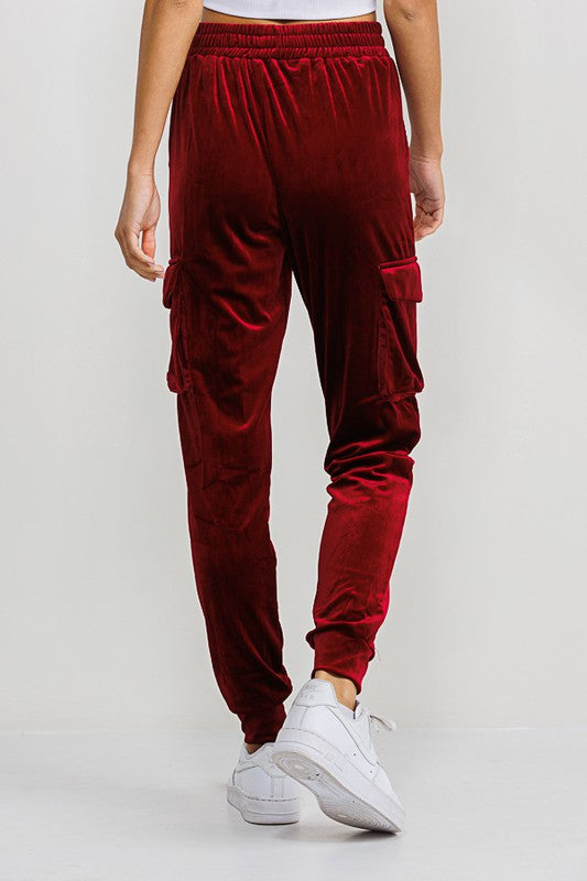 Burgandy Velvet Joggers