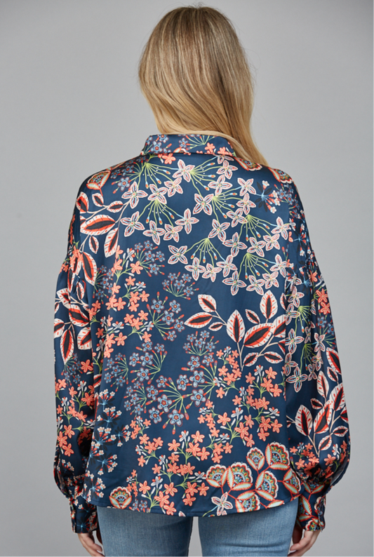 Midnight Bloom Satin Blouse