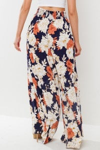 Navy Floral Wide Leg Pants