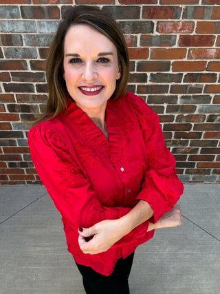 Red Season of Bloom Ruffle Top