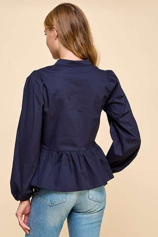 Navy Peplum Top