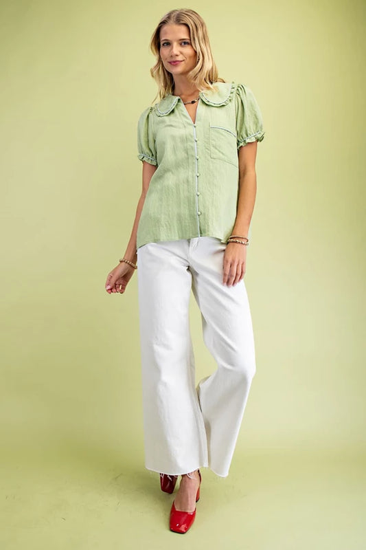 Mint Contrast Collar Blouse
