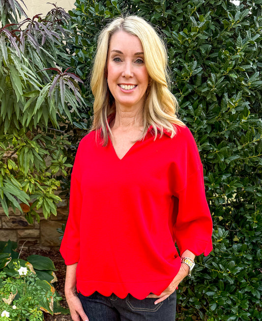 Red Skylark Scallop Top