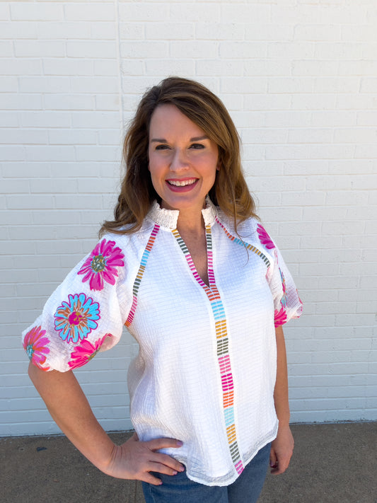 White Floral Embroidered Top