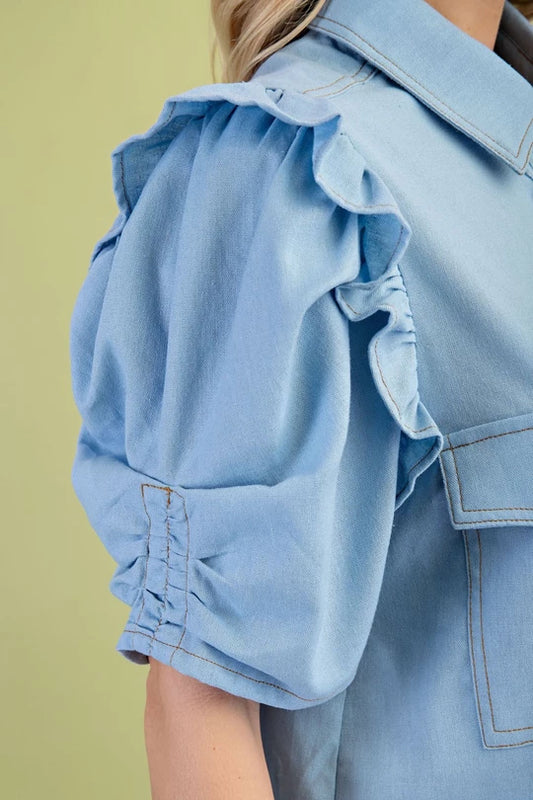 Skylar Ruffle Denim Top