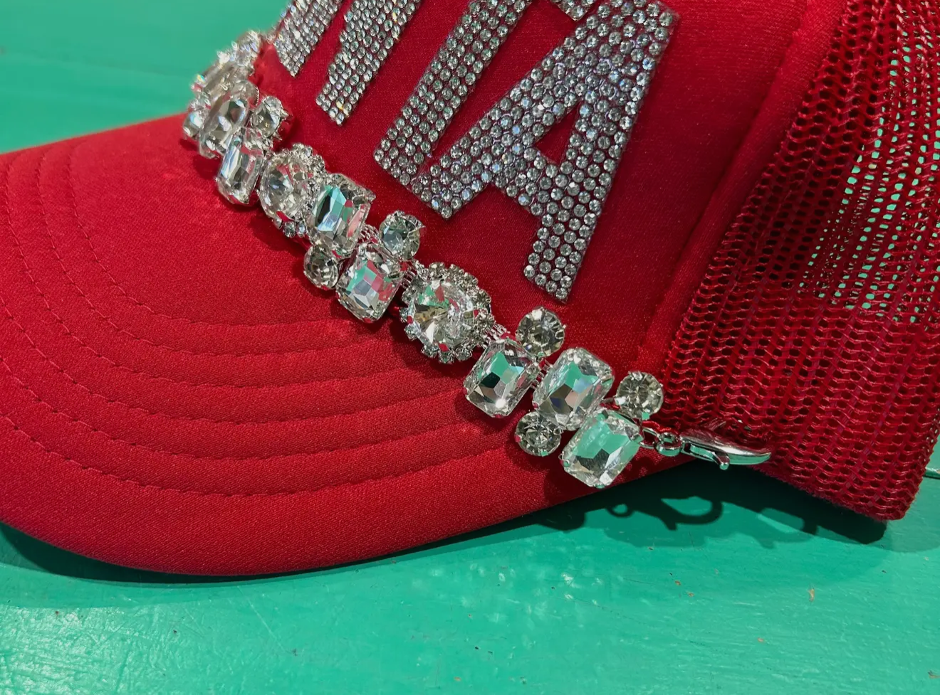 Rhinestone Santa Trucker Hat