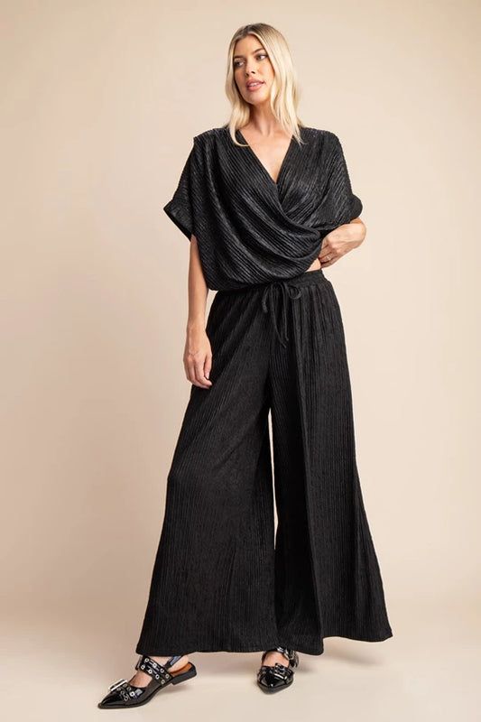 Black Metallic Wide Leg Pants