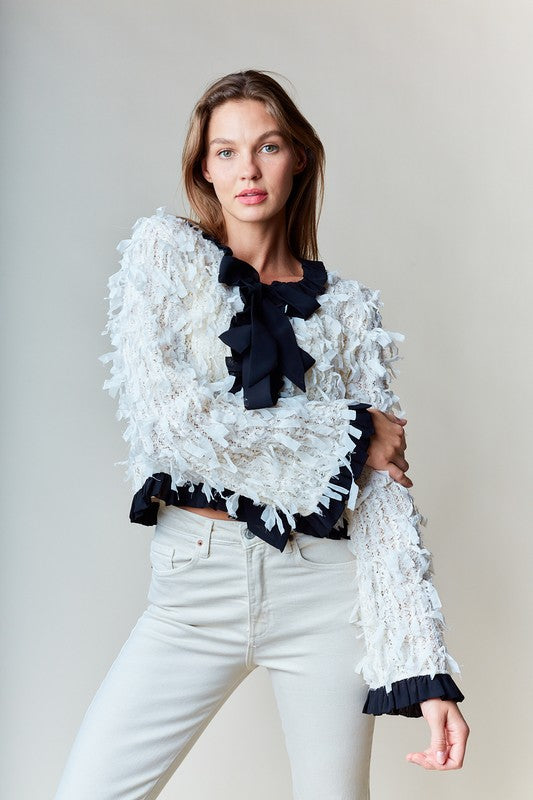 Fringed Bow Tie Sweater