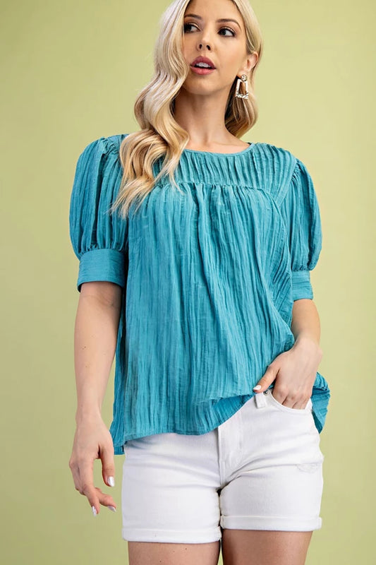 Blue Crinkle Top