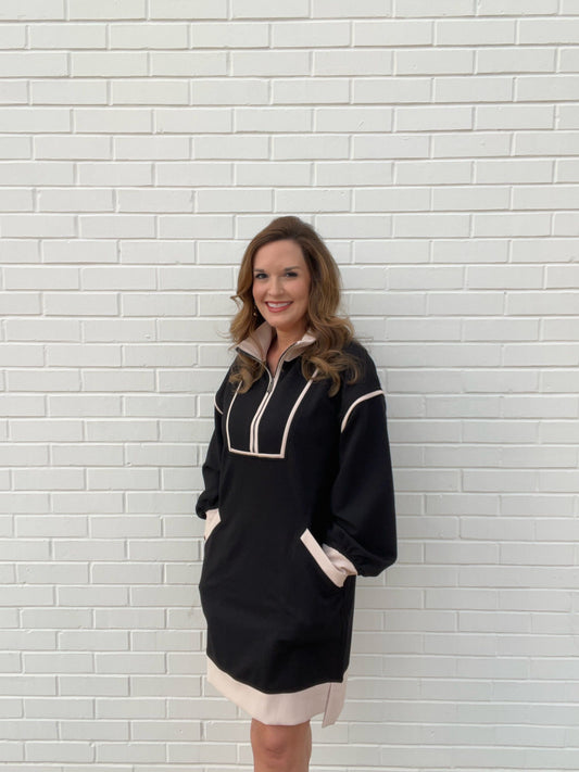 Black Long Sleeve Collared Dress