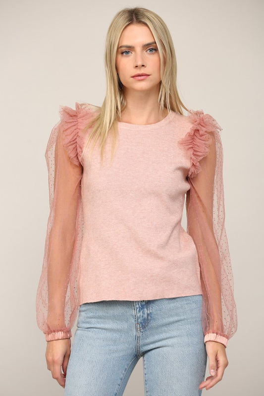 Tulle Sheer Sleeve Sweater