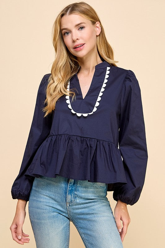 Navy Peplum Top