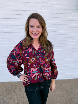 Maroon Muse Floral Blouse