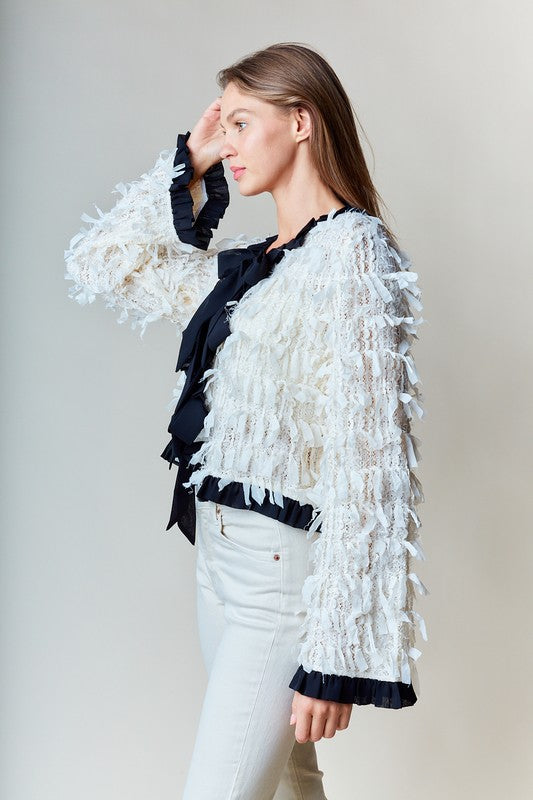 Fringed Bow Tie Sweater