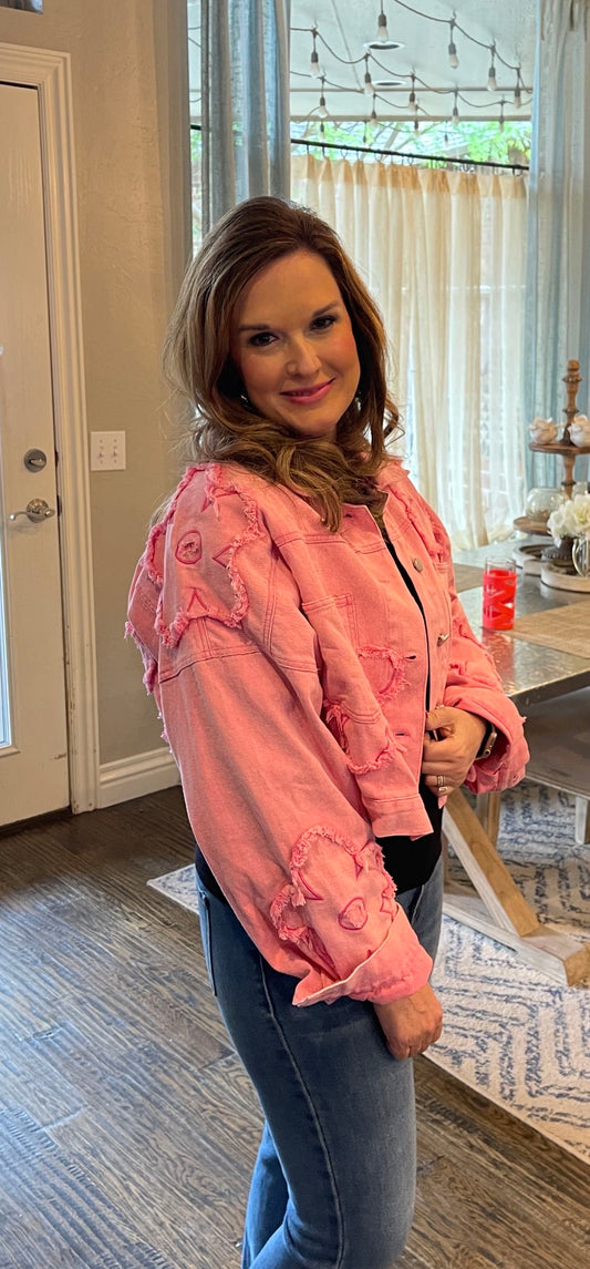 Distressed Flower Denim Jacket