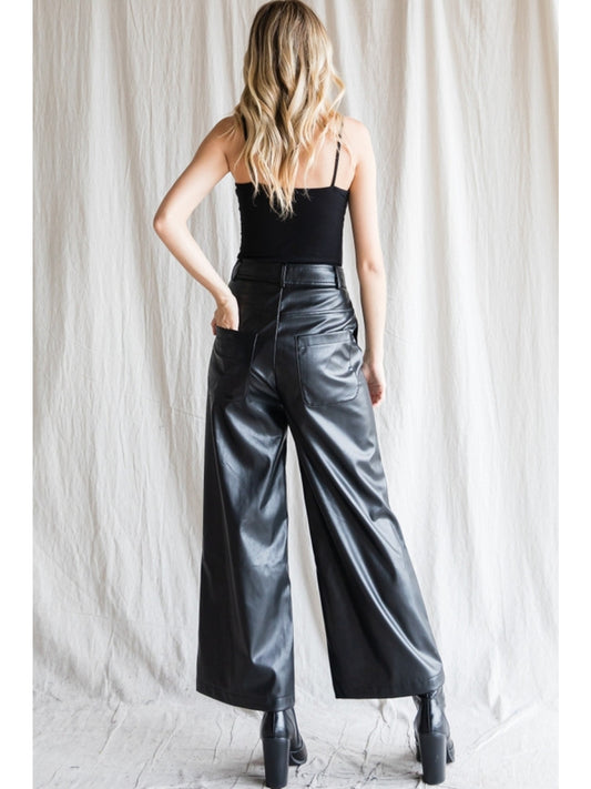 Black faux leather pants