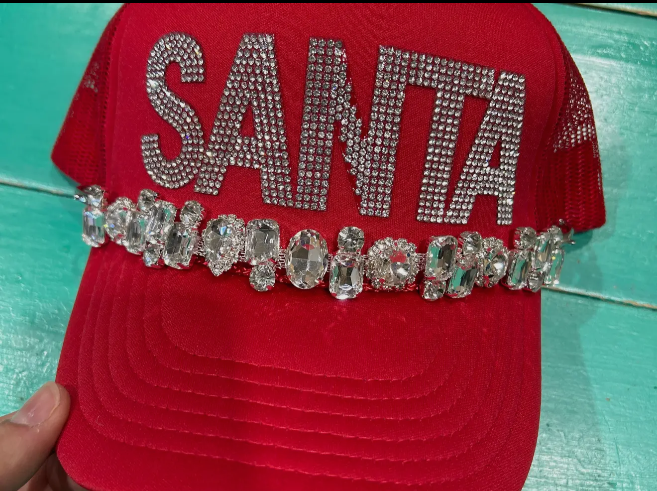 Rhinestone Santa Trucker Hat