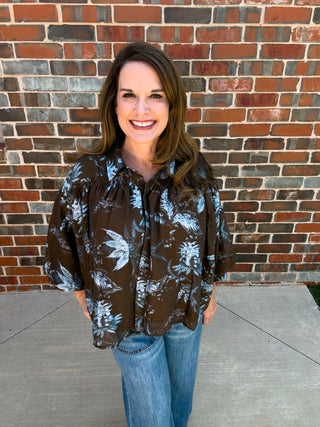 Blue Willow Floral Top