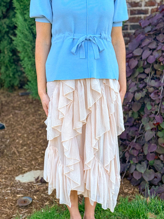 Blush Breeze Layered Chiffon Midi Skirt