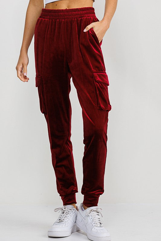 Burgandy Velvet Joggers