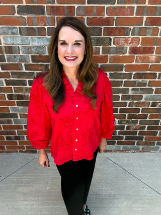 Red Season of Bloom Ruffle Top