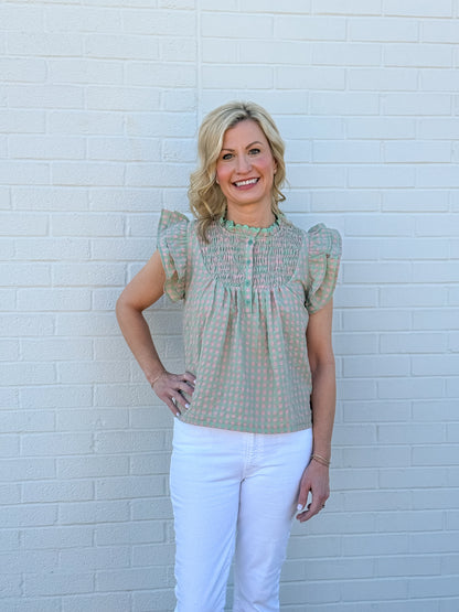 Gingham Flutter Top