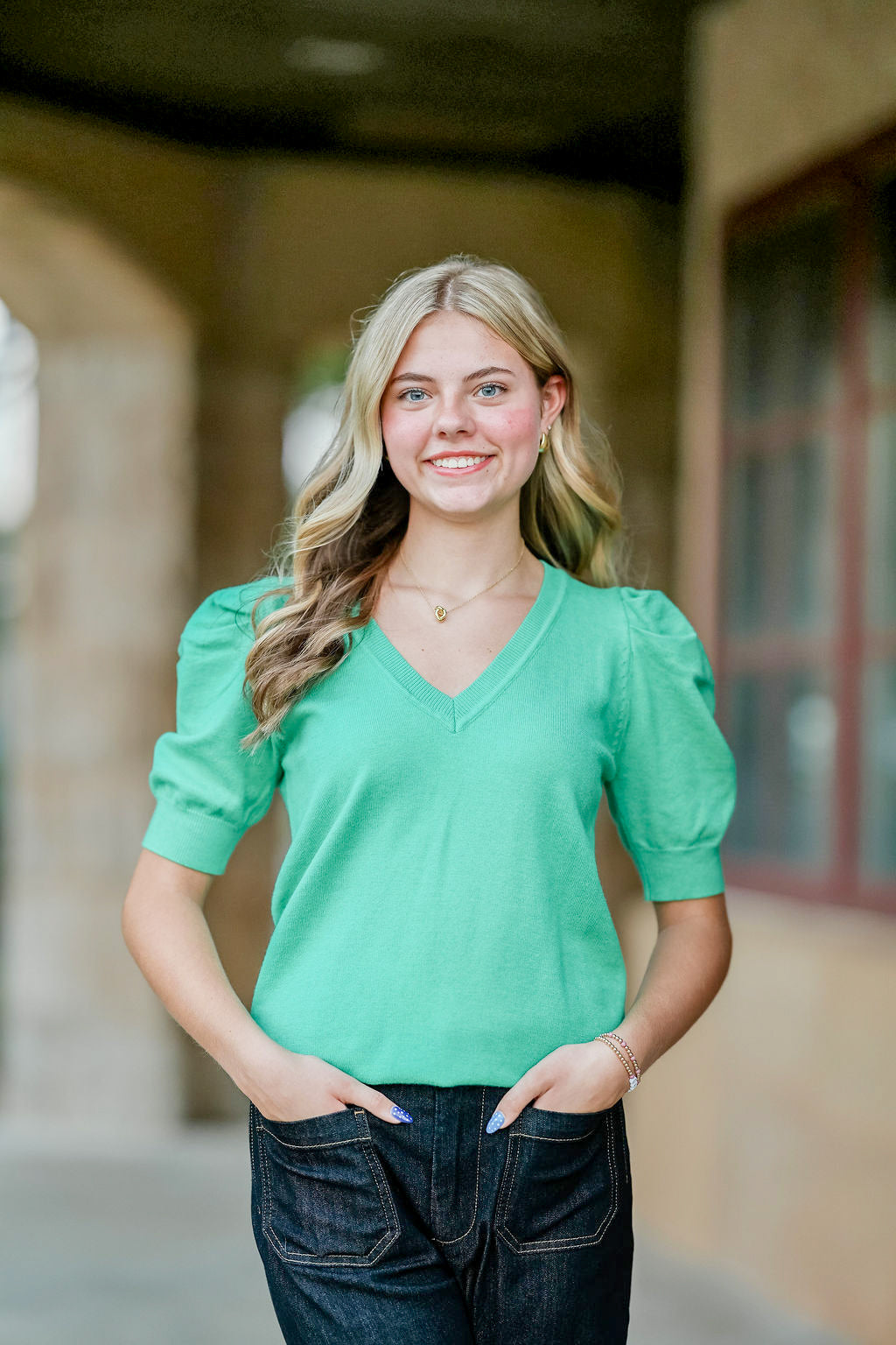 The Green Polished Puff Top