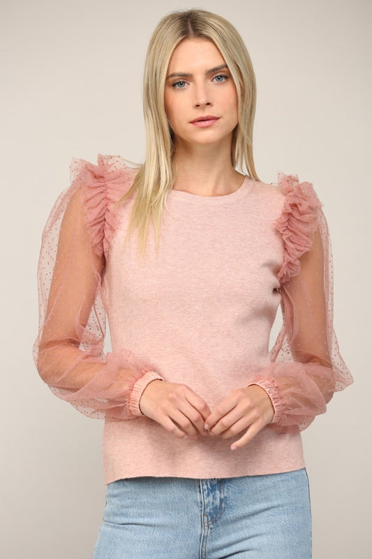 Tulle Sheer Sleeve Sweater