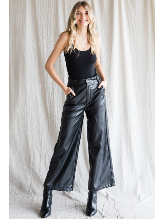 Black faux leather pants