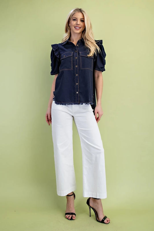 Dark Ruffle Denim Top