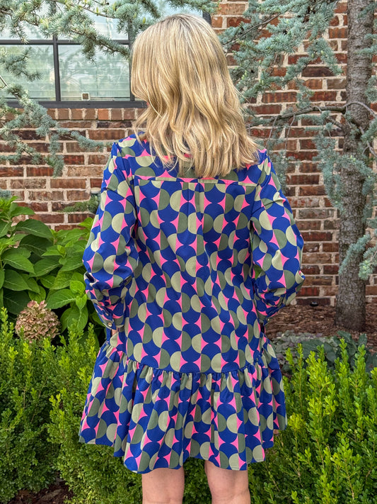 Geo Pop Ruffle Shirt Dress