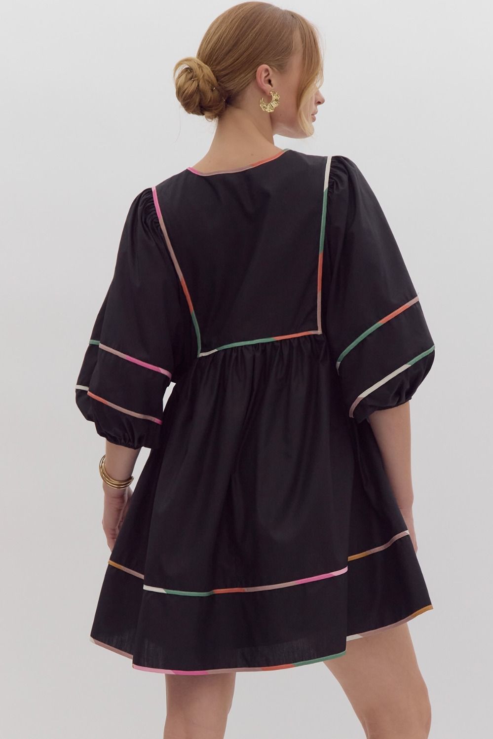 Black Colorblock Trim Dress