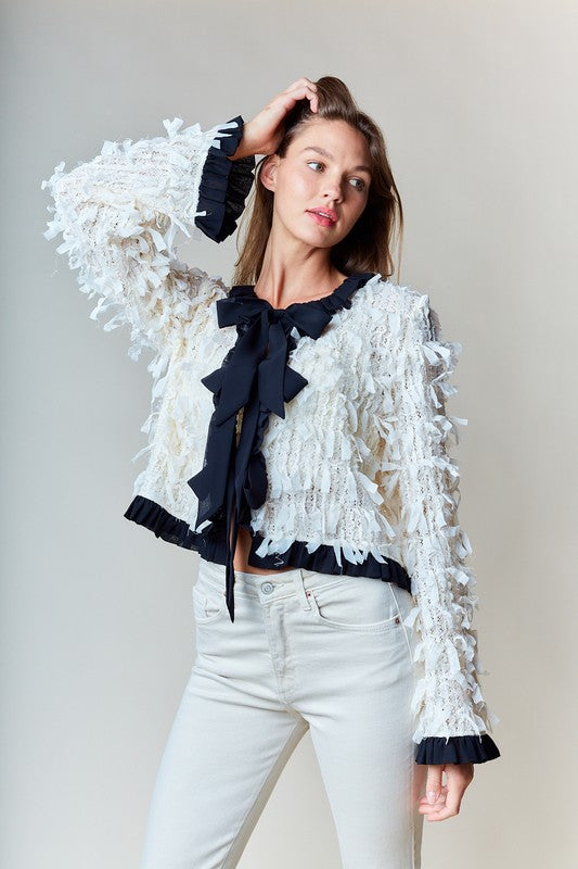 Fringed Bow Tie Sweater