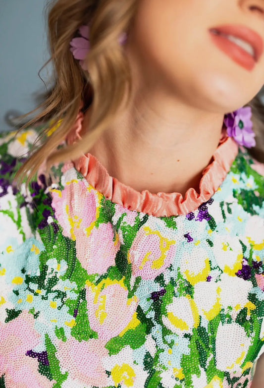 Sparkling Blossoms Tunic with Feathers
